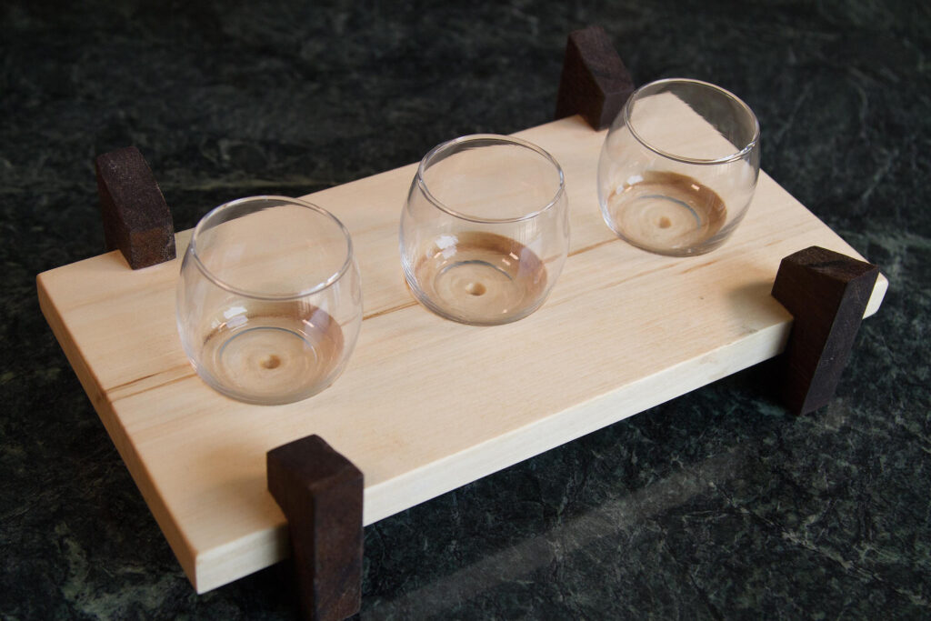 Walnut & Aspen Votive Candle Tray with three candles