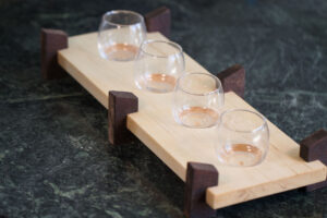 Walnut & Aspen Votive Candle Tray with four candles