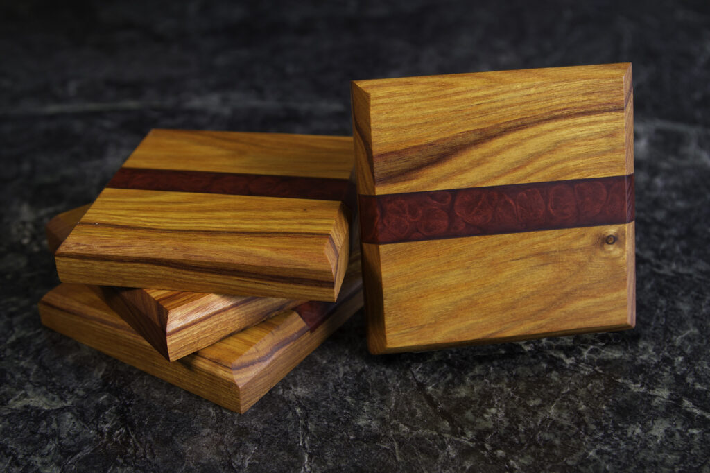 Canarywood with Deep Red Epoxy Coaster Set
